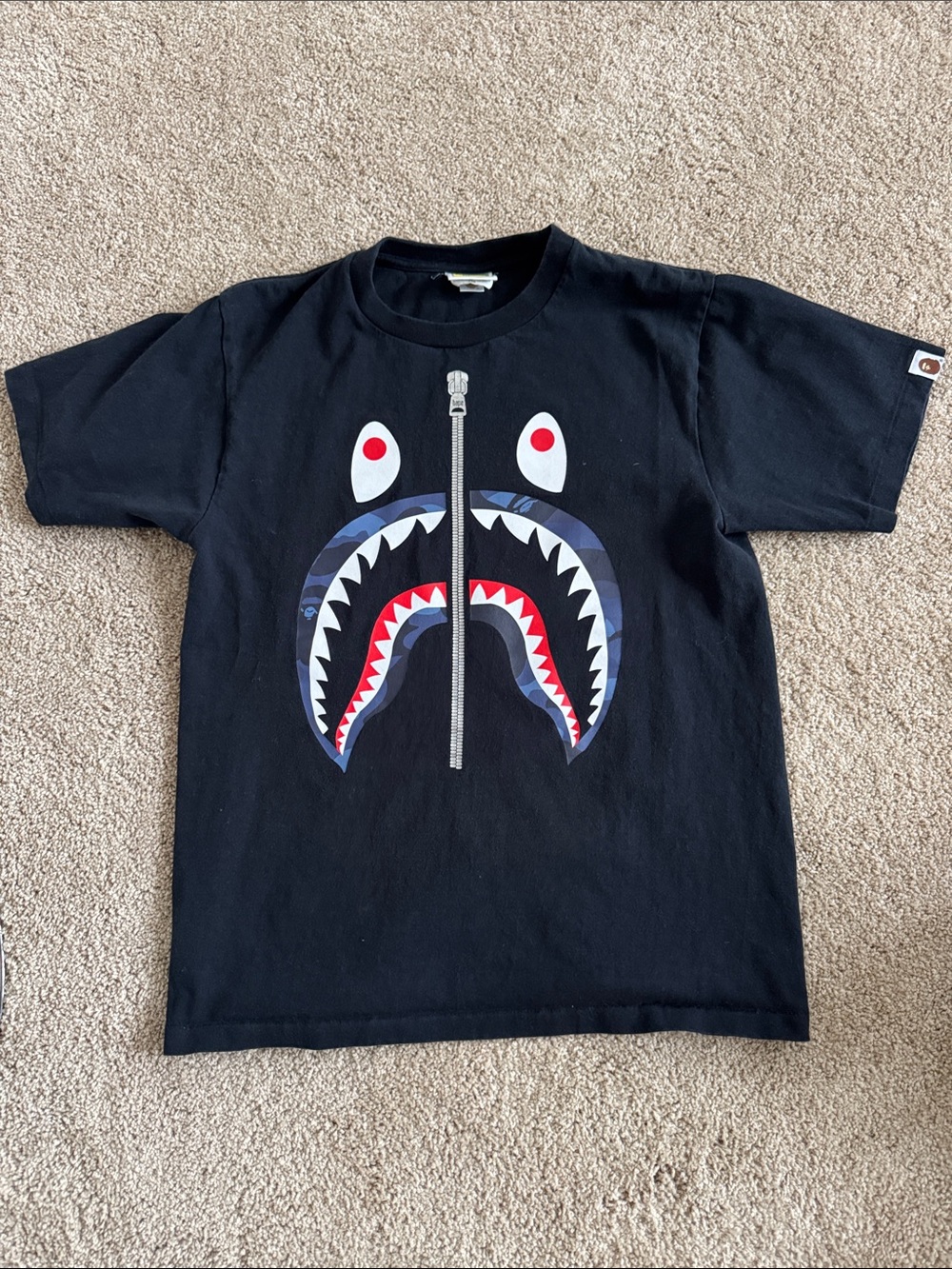 Bape Black Shark Mouth Graphic Tee with Red Accents